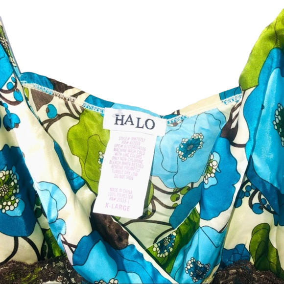 HALO Blue, Green, & White Floral Tie-Back Blouse - Picture 4 of 5